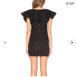 LOVERS + FRIENDS black diamond detailing ruffle sleeve mini dress